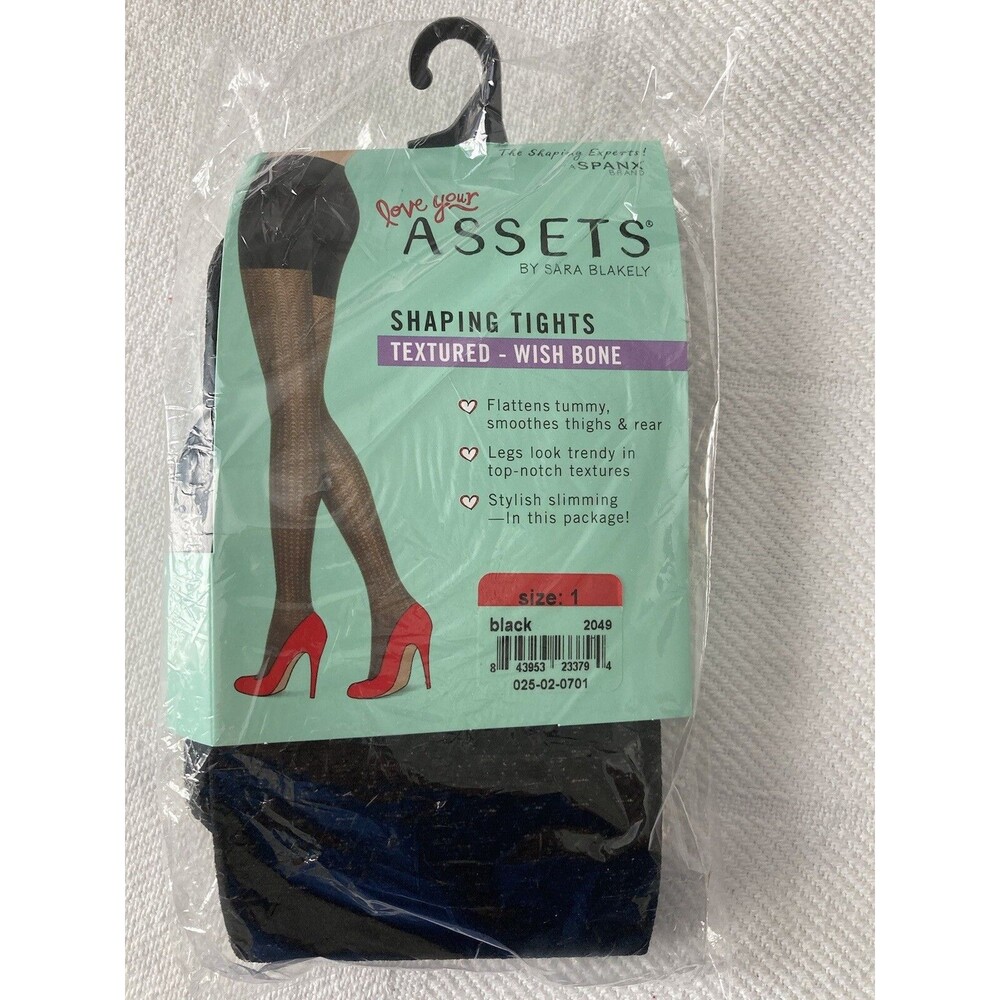 Spanx Assets Shaping Tights Textured - Size 1 Wishbone Black by Sara Blakely NEW